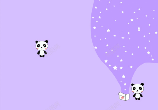 卡通熊猫星星紫色背景素材背景