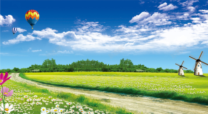 蓝色天空绿草地背景背景