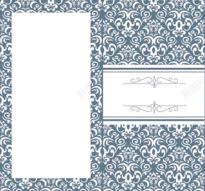 欧式对折页复古花纹请柬婚礼蓝色海报背景背景
