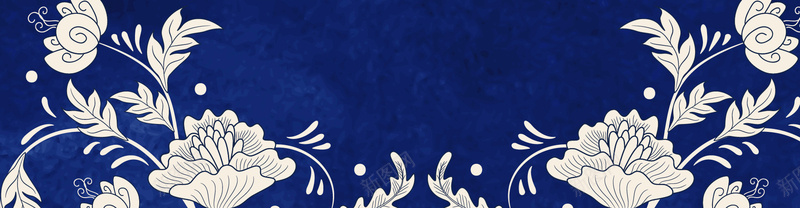 蓝色花卉banner背景背景
