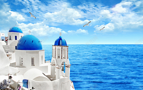 地中海海面建筑背景素材背景