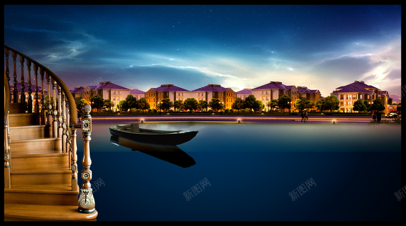 时尚大气楼梯与湖泊背景素材psd设计背景_88icon https://88icon.com 时尚背景 酷炫背景 时尚 酷炫 黄昏 黄昏背景 城市 夜景 景色 房地产 房产 湖泊 船 楼梯