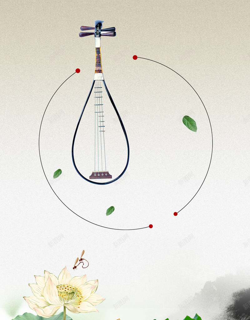 中国风古筝背景psd设计背景_88icon https://88icon.com 琵琶 荷花白色 中国风 中国风古筝背景 线描乐器