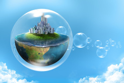 半透明水创意保护地球蓝色背景高清图片