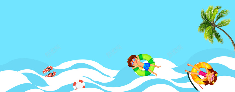 暑假游泳班招生卡通几何蓝色背景背景