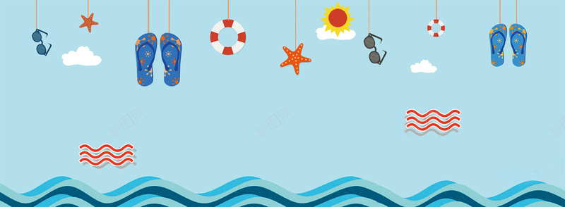 暑假游泳卡通手绘蓝色背景背景