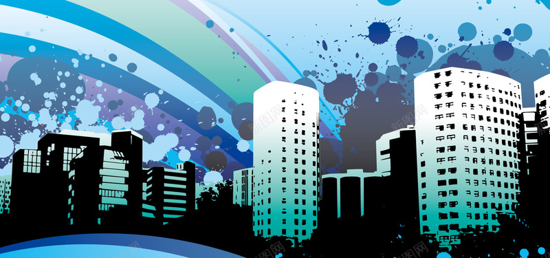 城市商务蓝色建筑海报背景背景