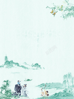 水墨画柳条清明节中国风清新海报背景高清图片