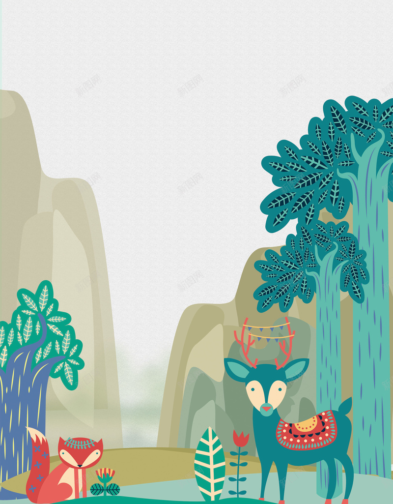 扁平山水古风森林动物风景背景素材psd设计背景_88icon https://88icon.com 动物 古风 山水 扁平 森林 风景 背景 素材