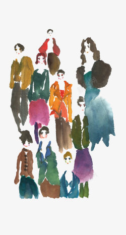 手绘水彩人物插图一群女人素材