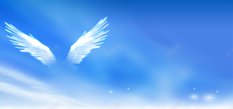 蓝天现白色天使之翼背景背景