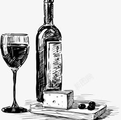 素描酒水手绘红酒葡萄酒酒水矢量图案高清图片