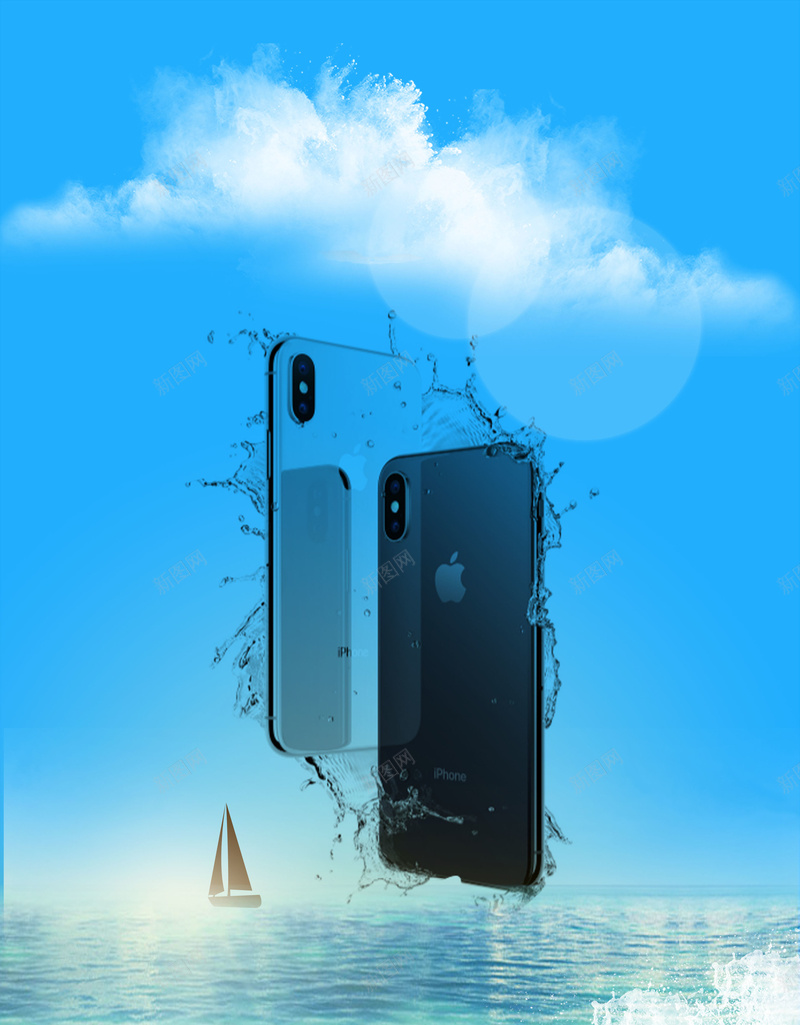 手机海洋天空背景图psd设计背景_88icon https://88icon.com iphonex 天空 小船 手机 沙滩 白云 苹果 科技