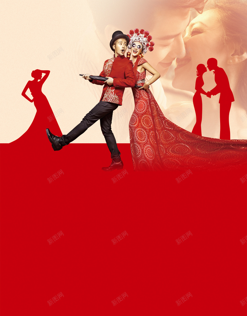 喜气大红典雅婚纱psd设计背景_88icon https://88icon.com 中式 典雅 喜气 婚纱 红色 摄影 大气