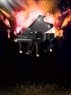 校园音乐会黑色发光洒金钢琴音乐会背景素材高清图片