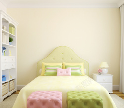 卧室大床绿色清新卧室家居场景背景素材高清图片