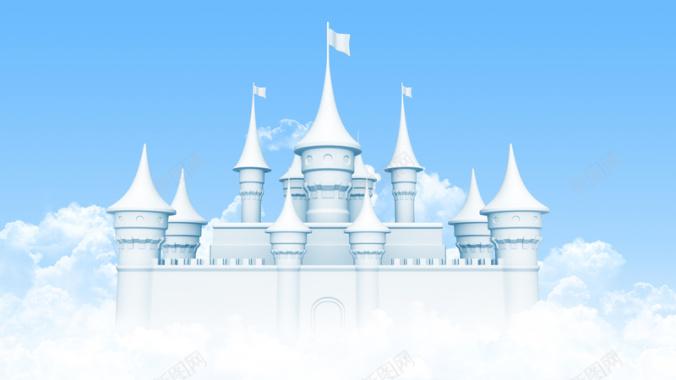 蓝天白云与城堡建筑物背景