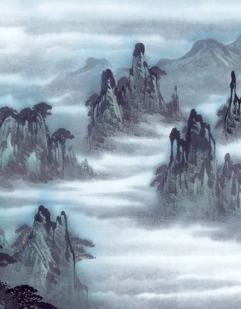 手绘山水风景中国风国画H5背景背景图片免费下载-素材msztzmuzt