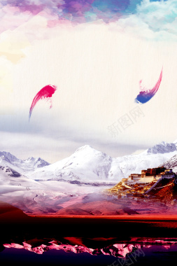西藏旅游梦牵香巴拉旅游海报背景素材背景
