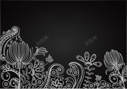 黑白典雅花卉主题海报邀请函线描背景素材背景