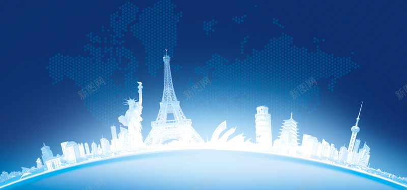 标志建筑背景图jpg设计背景_88icon https://88icon.com 标志建筑 地图 地球 扁平 蓝色 海报banner 渐变 几何