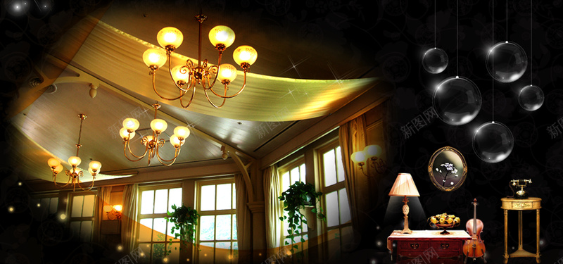 欧式建筑图片psd设计背景_88icon https://88icon.com 海报banner 梦幻家居 欧式建筑 吊灯 星光