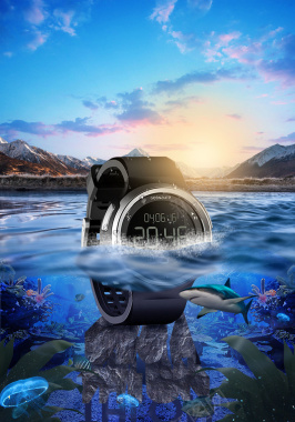 蓝色大气海洋男士手表广告背景背景