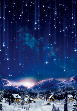 寒冷夜晚蓝色雪景高清图片
