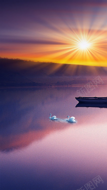 湖畔阳光照射风景H5背景背景