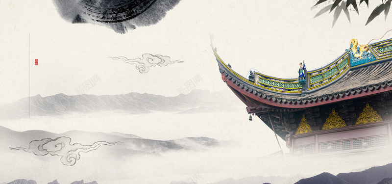 中式传统建筑水墨背景图背景