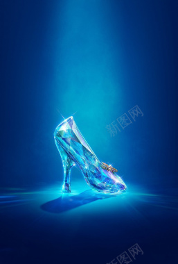 蓝色聚光灯下的水晶鞋海报背景素材背景