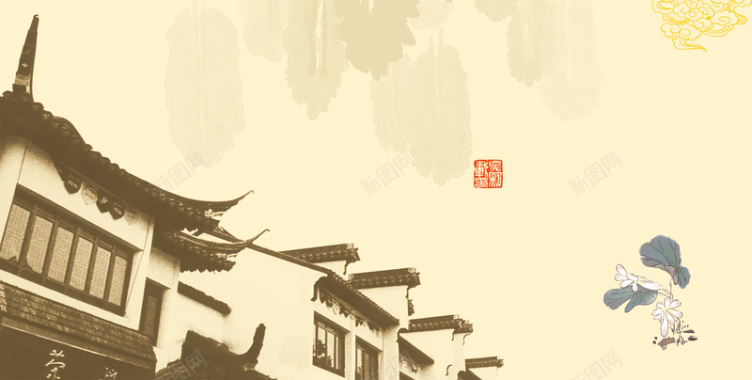 中国徽派建筑背景模板背景