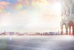 汽车广告素材下载梦幻天空欧式建筑高清图片