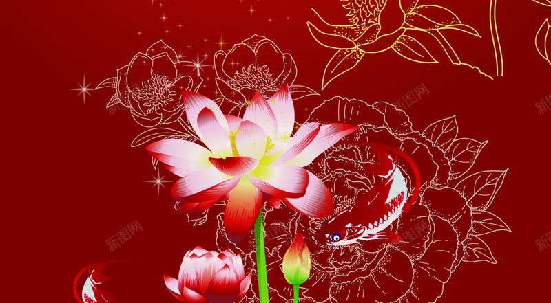 红色喜庆背景PSD素材免费下载psd设计背景_88icon https://88icon.com 喜庆背景 红色花纹 中国风 红色 荷花 PSD分层素材免费下载
