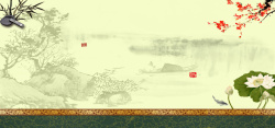 红梅树中国山水水墨荷花背景高清图片