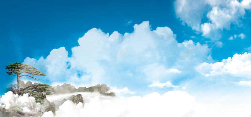 蓝天白云树木背景图背景