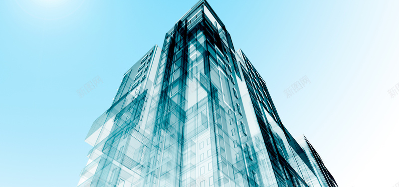 高楼科技科幻青色建筑海报背景背景