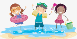 海边小孩结伴玩水图案素材