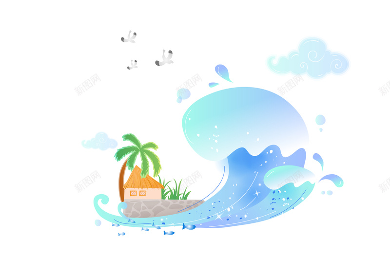 卡通手绘海洋海鸥背景素材psd设计背景_88icon https://88icon.com 小清新 卡通 手绘 海洋 海鸥 背景素材