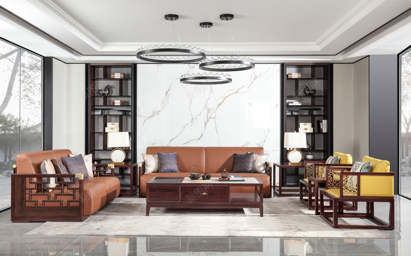新中式沙发客厅场景图jpg设计背景_88icon https://88icon.com 新中式 沙发 场景图 茶几 休闲椅