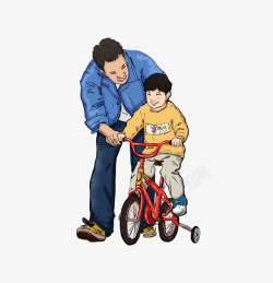 父子骑自行车动漫父子手绘元素卡通骑自行车高清图片