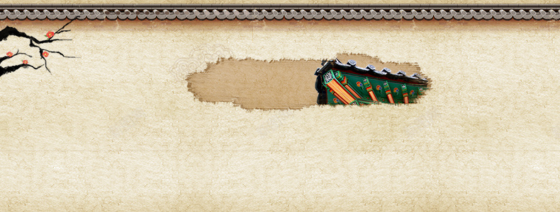 中国风复古建筑梅花树枝详情页海报背景背景