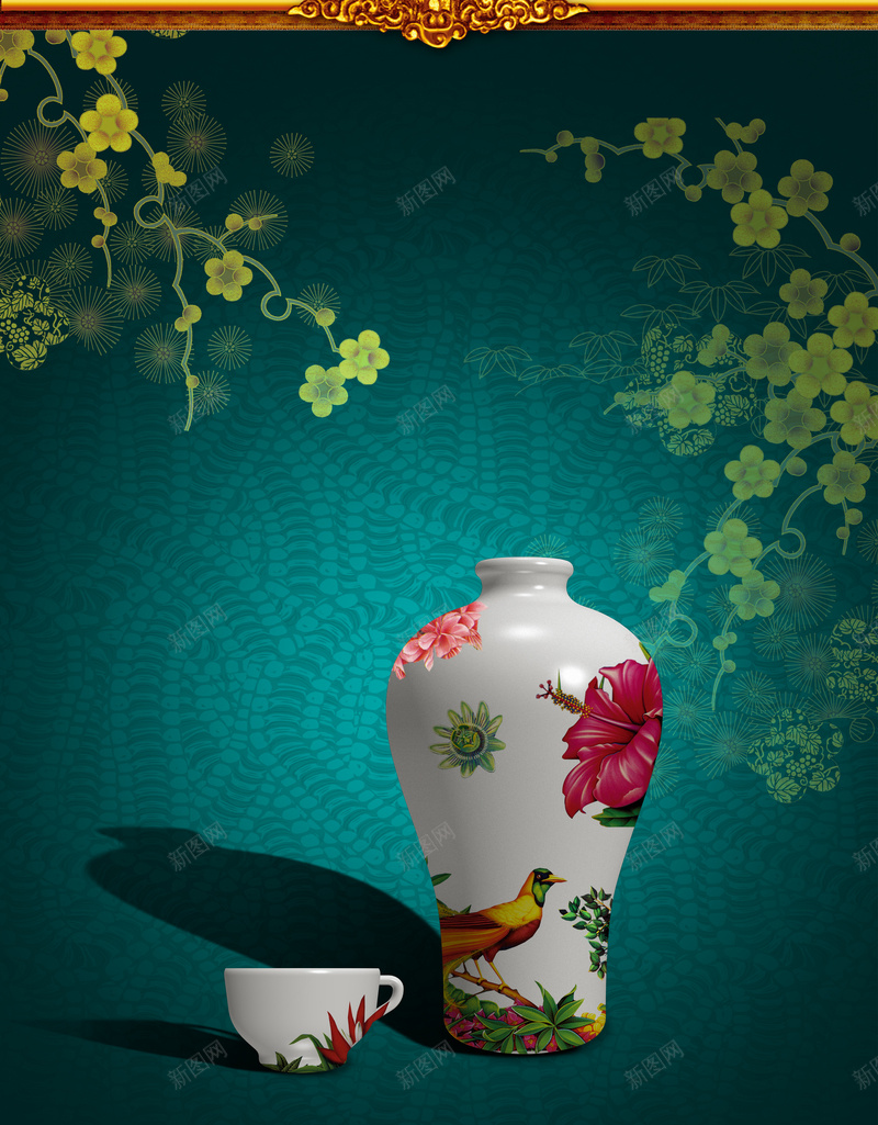 中国风瓷器盘子磁盘花朵花开富贵psd设计背景_88icon https://88icon.com 中国风 瓷器 盘子 磁盘 花朵 花开 富贵 绿色 花纹