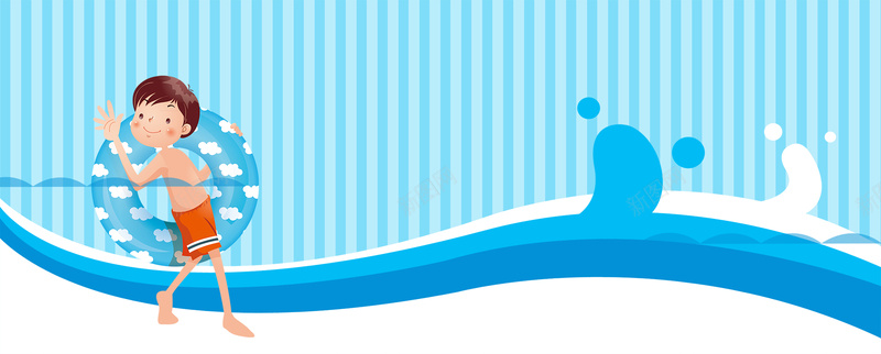 暑假游泳训练班卡通几何蓝色背景背景