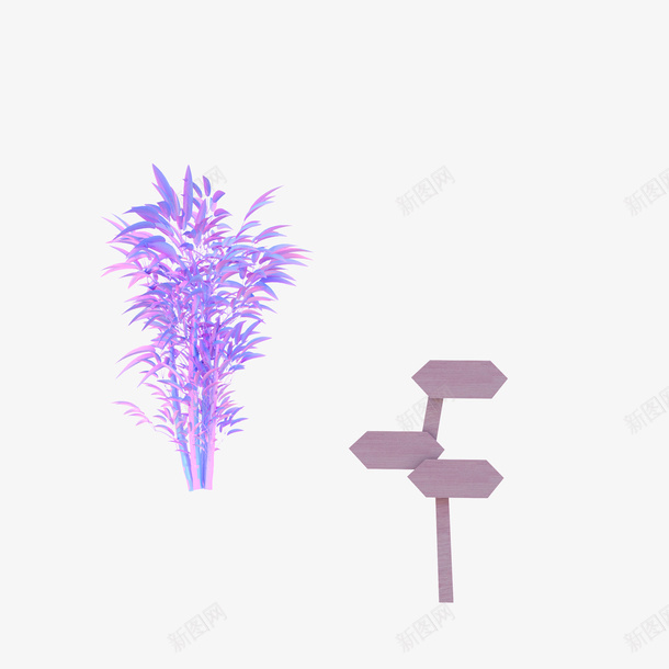 C4D蓝紫色植物路牌png免抠素材_88icon https://88icon.com C4D 蓝紫色 植物 路牌