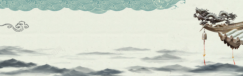 山水蓝色复古中国风水墨展板背景banner海报背景
