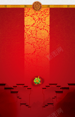 中式喜庆红色背景海报背景素材背景