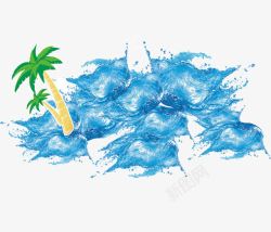摄影手绘海边沙滩椰子树水效果素材