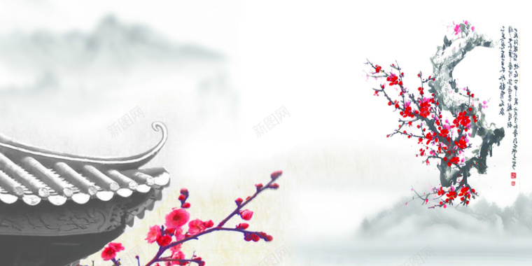中国风水墨山水画背景素材背景