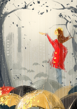 中国传统24节气插画雨水海报背景素材背景